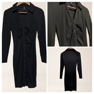 ONLY Ruched Ribbed Minimalist Dark Academia Goth Dress